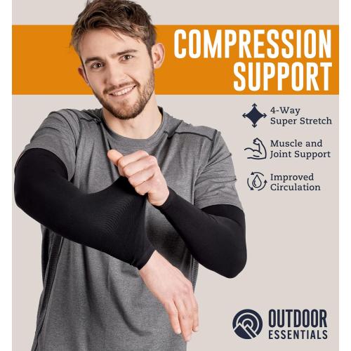 White and Black OutdoorEssentials UV Sun Protection Arm Sleeves - Compression Arm Sleeve, UV Arm Sleeves Men, Women - Golf Cooling Sleeves