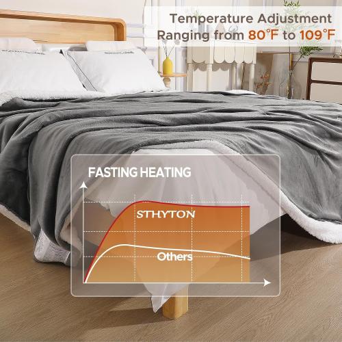 Electric Heated Blanket Throw Soft Cozy Sherpa Fabric Dual-Sided, 9 Heat Settings & 2-10 Hours Auto Off, Warming Heated Throw for Home Office, Machine Washable, Gray
