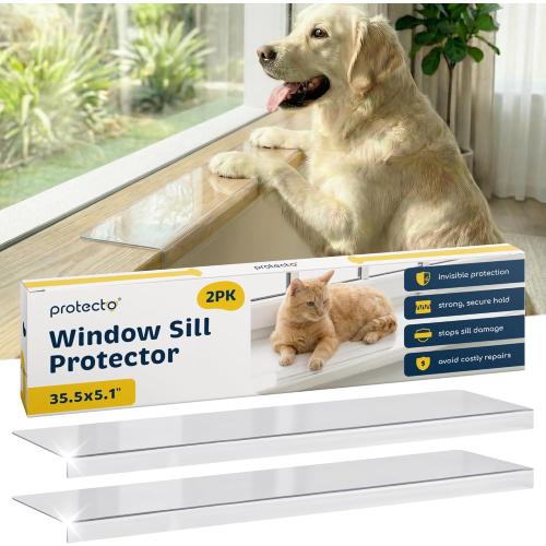 PROTECTO 2-Pack Window Sill Protector from Dogs 35.5 x 5.1 Clear Window Guards from Cats Scratching, Chewing & Clawing | Keep Your Sills Smooth & Paws Safe | Ultra Strong Window Sill Cover Protection