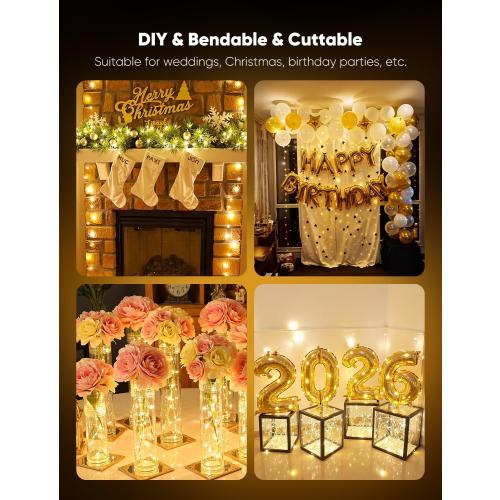 Minetom 12 Pack Fairy Lights Battery Operated String Lights 8 Modes, 7ft 20LED Warm White Waterproof Silver Wire Twinkle Lights, Firefly Starry Moon Lights for Mason Jars DIY Christmas Wedding Party