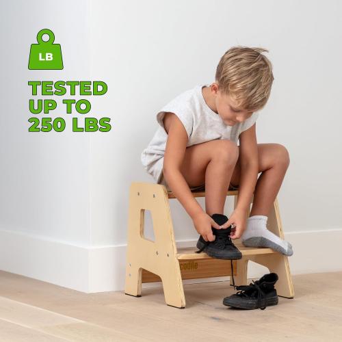 WOODENN Ocodile Stepping-Up Set - Standing Tower and Step Stool for Kids (Varnished)