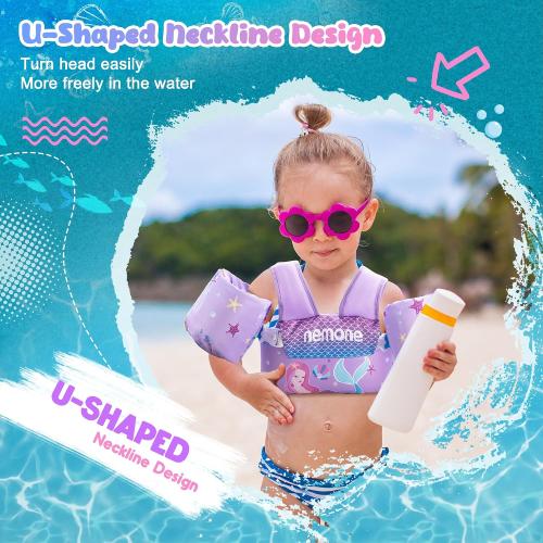 Purple Nemone Toddler Swim Vest for 22-70 lbs Kids Floaties Swim Jacket with Arm Water Wings for Girls Boys 1 2 3 4 5 6 7 Years Old Beach Pool 20 30 40 50 60 66 Pounds Puddle Jumper