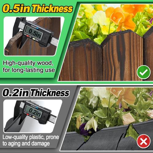 Rustic Pine Wood Garden Fence - 26.2ft Total Length (2pcs 13.1ft L*12in H) Easy to Install Sturdy Wooden Landscape Edging Border, No Fading Planter Fencing for Yard Flower Bed Lawns Pathway Tree