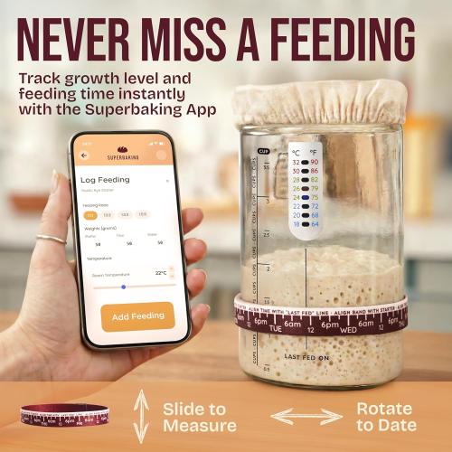 Superbaking Sourdough Starter Jar, Beginner Sourdough Starter Kit, 34oz Wide Mouth Sour Dough Glass Jar with Guides & Recipes, Sourdough Bread Baking Supplies, Sourdough Container Crock