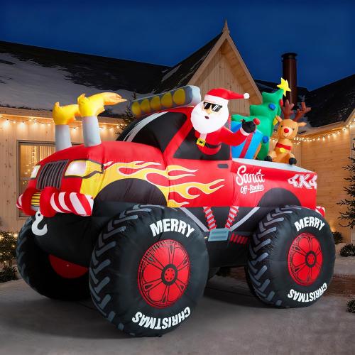8.5 FT Long Santa in Monster Truck Christmas Inflatables Outdoor Decorations, Christmas Blow Up Santa Claus Yard Decorations for Garden Lawn Xmas Decor
