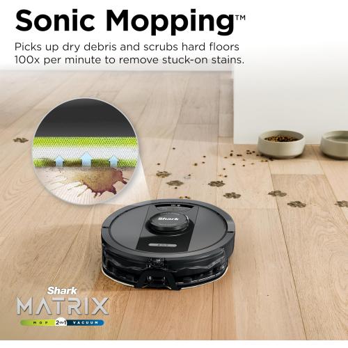 Shark Matrix Plus 2in1 Robot Vacuum & Mop with Sonic Mopping, Matrix Clean, Home Mapping, Bagless Self Empty Base, Voice Control, for Pet Hair, WiFi, RV2400WS (Renewed)