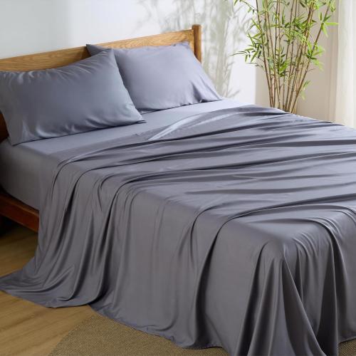 Bedsure Queen Sheet Set, Cooling Sheets for Queen Size Bed Set, Rayon Derived from Bamboo, Breathable & Soft, Deep Pocket Up to 16, Hotel Luxury Silky Bedding for Hot Sleepers, Dark Grey