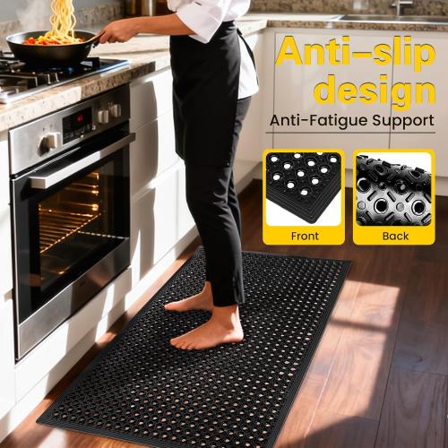 Rubber Floor Mat, Non-Slip Rubber Floor Mat Heavy Duty Mats for Outdoor Restaurant Kitchen Bar (Black)