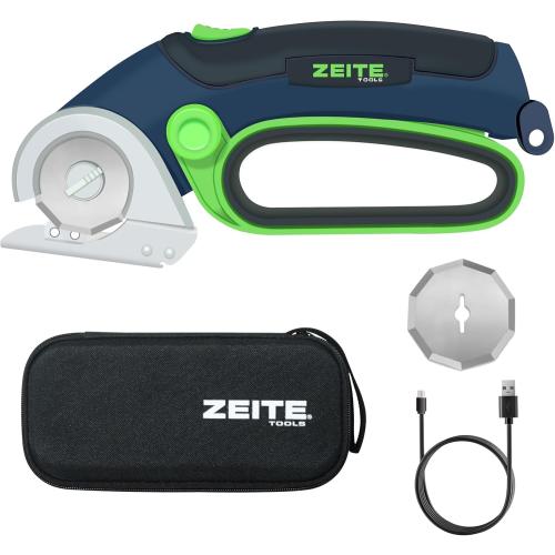 ZEITE 4V Cordless Electric Scissors,Cardboard Cutter with 2 Blades,Storage Box,USB Charging Cable,Power Rotary Cutter,Max Cutting 1/4,for Cardboard Box,Thin Carpet & Plastic, Easy to Hold and Safe