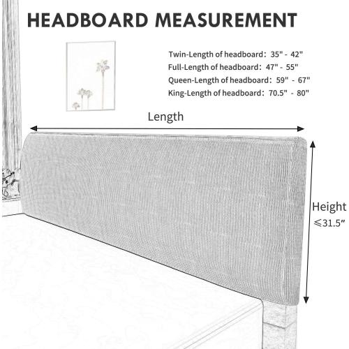 Easy-Going Stretch Bed Headboard Slipcover, Small Square Jacquard Furniture Cover, Dustproof Protector Cover for Bedroom Decor (Queen, Cream)