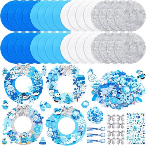 620/600 Pcs Winter Wreath Craft Kits DIY Snowman Christmas Wreath Crafts Kits Xmas Winter Home Decorations for Party Favors(Let It Snow,Dark Blue, Light Blue, White, Gray)