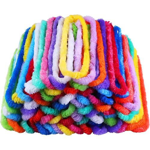 Elcoho 36 Pieces Plastic Leis Bulk in Bright Colors Lei Necklaces Assortment Tropical Decorations for Hawaiian Themed Party Favors with 12 Colors