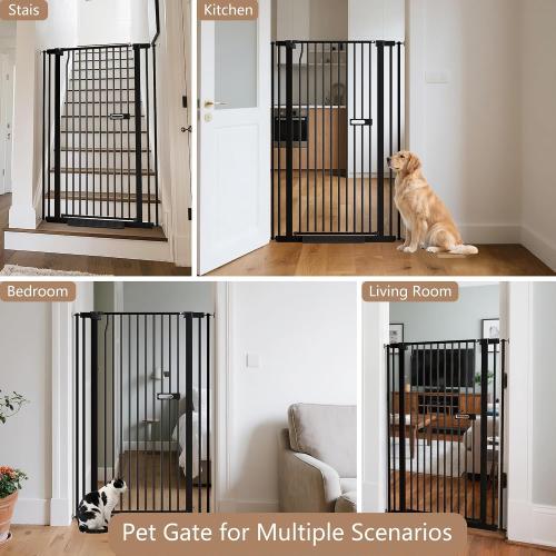 Size 61 Color Black Extra Tall Dog Gate for Doorways, Cat Baby Gate Indoor for Stairs/Hallways, 34-38.1 Wide Include 4.13 Extension Kits, No Drilling Auto Close High Pressure Mounted, Black