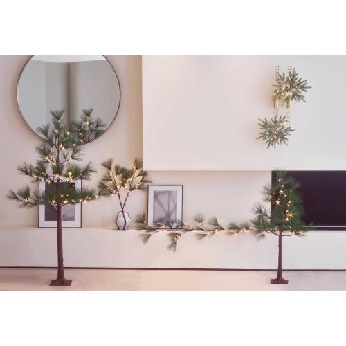 Hairui Lighted Christmas Pine Garland 6FT with Timer, Garland with Lights USB Powered and Battery Operated for Home Fireplace Table Christmas Decoration