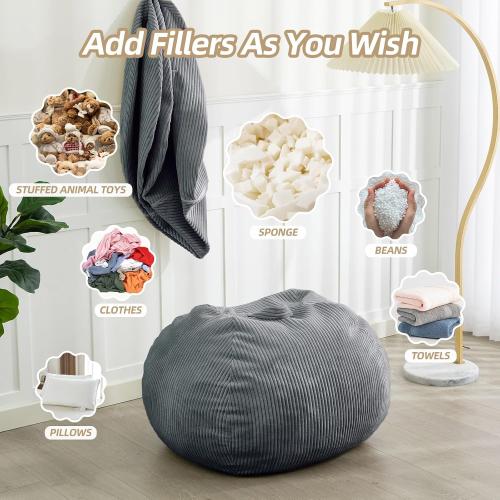 Bean Bag Chair with Corduroy Cover for Teens and Kids, Small Comfy Fluffy Floor Chair for Living Room Bedroom
