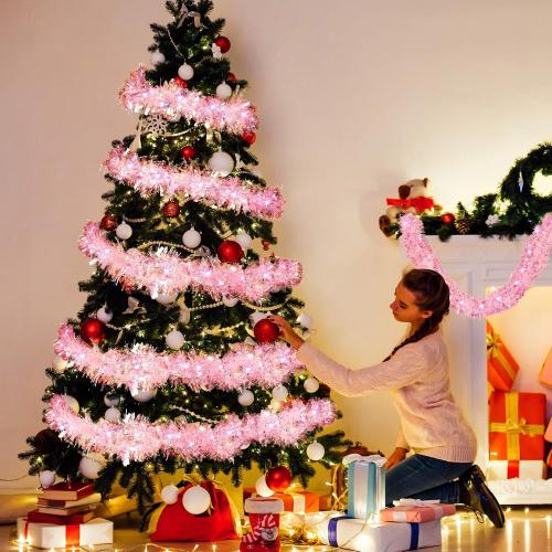 2 Pcs 32.8ft Christmas Tinsel Garland Decoration for Tree, Pink