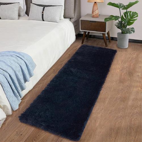 Runner Rug for Bedroom Living Room 2x6 Feet, Shag Fluffy Area Rugs Soft Plush Carpet Thick Long Fur Rug for Hallway Beside Kids Nursery Room Home Decor Mats, Dark Navy