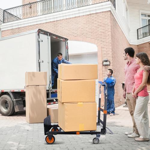 BLACK Upgraded 3 in 1 Folding Hand Truck, 600lbs Capacity, Heavy Duty Convertible Dolly with Retractable Handle and 4 Rubber Wheels, Collapsible Cart for Moving Home, Office, Warehouse（Orange）