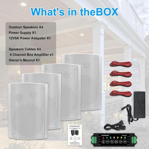 STUDIOFINIX 5.25 Inches Outdoor Bluetooth Speakers Waterproof 600 Watts Perfect for Indoor- Outdoor Patio Porch Wall Mount System (4 Speakers,White)
