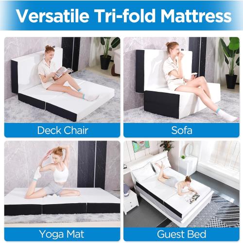 75x38x6 Tri-Fold Memory Foam Mattress, 6 inch Twin Tri-Folding Memory Form Mattress, Collapsible and Washable Cover, Travel and Guest Mat,75x38x6