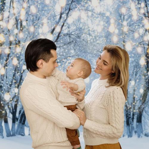 Winter Forest Backdrop Wonderland Snowflake Photography Background Bokeh Glitter Snow Scene Christmas Party Decoration Tree Landscape Portrait for Photobooth Photo Studio