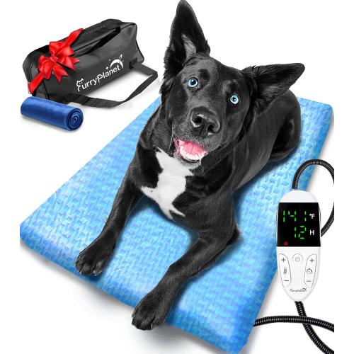 Blue Size Medium Upgrade Dog Cat Heating Pad with 2 Covers&840D Storage Bag,Adjustable Temperature Electric Pet Heating Pad with Timer,Waterproof Heated Bed Mat with Chew-Proof Cord,M