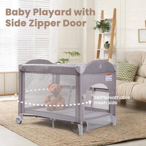 Baby Bassinets Bedside Sleeper, 4 in 1 Portable Bedside Crib w/Mattress, Diaper Changer, Storage Basket, Music Box, Carry Bag, Foldable Playard Sleeper for Newborn (Light Gray)