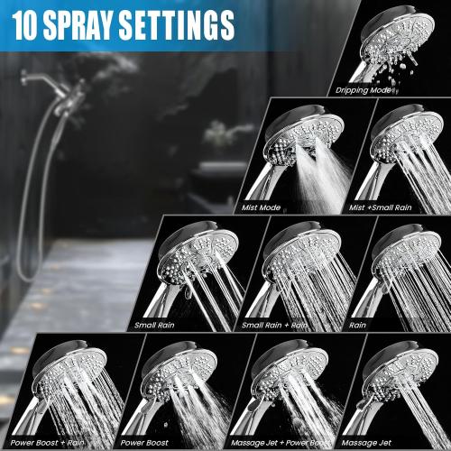 High Pressure Shower Heads, 7.2Inch 2 in 1 Rainfall Shower head & Handheld Showers with Magnetic Docking System, Ten-Function Handheld Shower Head with 59 Rotatable Stainless Steel Hose (Chrome)