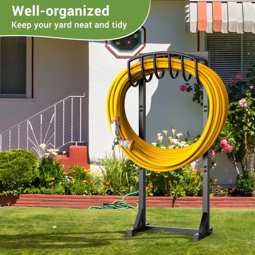 Garden Hose Holder with 4 Spikes, Water Hose Holders for Outside, 150ft Garden Hose Storage Heavy Duty Hose Hanger Metal Hose Stand Detachable Hose Reel Rack Organizer