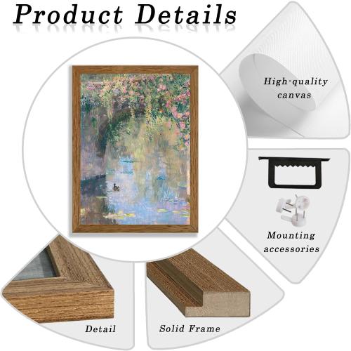 Wojuin Monet Impressionist Flower Arch Framed Canvas Wall Art 8x10 inches
