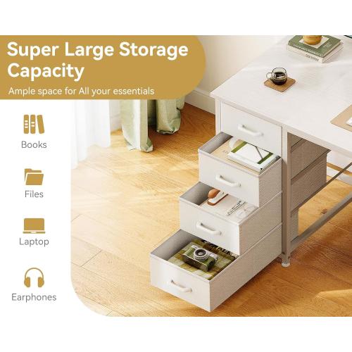 ODK 48 Inch White Computer Desk with 8 Fabric Drawers, Modern Office Desk with Large Storage for Home Office, Study, Gaming, White