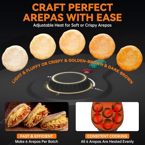 Baker's Friend Electric Arepas Maker with Browning Control, Mini Pancakes Maker, Pancake Maker Pan, Tostiarepa, Makes Arepas, Corn Patties, Mini Pancakes, Breakfast Sandwiches, Fried Eggs, Graphite