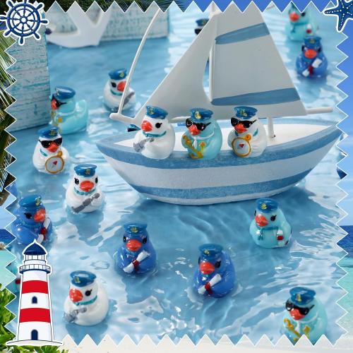72 Pcs Mini Sailor Cruise Ducks Bulk for Hiding Tiny Resin Blue Cruise Ducks Miniature Sailor Duck Figurines for Ship Nautical Birthday Carnival Party Favors Gift Decoration