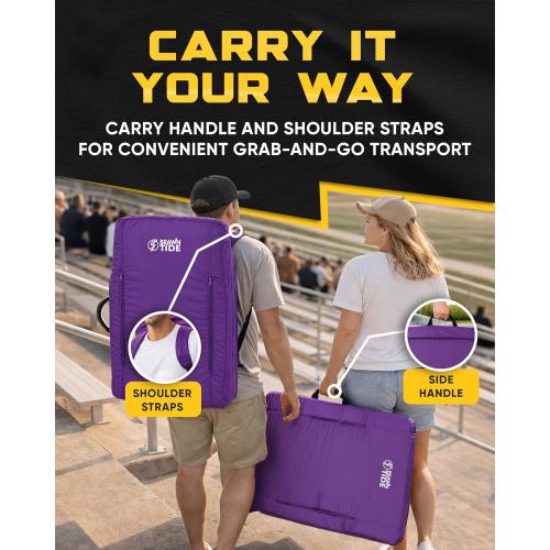 BRAWNTIDE Stadium Seat for Bleachers with Back Support - Wide Padded Reclining Bleacher Seat, Portable Folding Stadium Chair with Armrests, Hooks, Straps, Cup Holders & Pockets (Purple, 21)