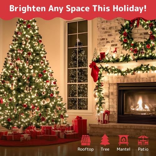 PREXTEX 300 Count Clear Christmas Tree Lights with Green Wire - 60 ft Warm White Christmas Lights for Indoor or Outdoor Use - Holiday Incandescent String Lights for Xmas Trees, Patios, and Fences