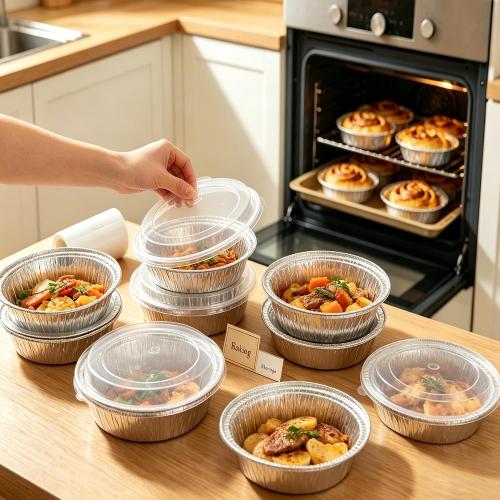 60 Pack 7 Inch Round Aluminum Foil Pans with Lids, Disposable Pie Pans | Lightweight containers for pies, tarts, desserts, takeout portions, bake sales, parties and covered storage.