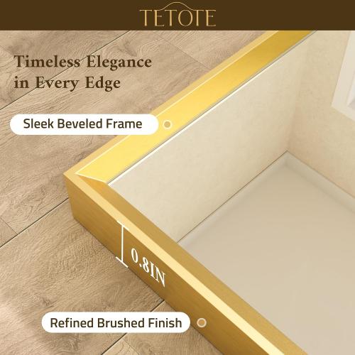 TETOTE Brushed Gold Mirror for Bathroom Sink 24 x 36 Beveled Frame Brushed Gold Brass Vanity Rectangle Mirror for Bathroom Wall, Modern Farmhouse, Tempered Glass, Stronger Frame