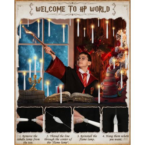 Floating Candles with Wand 10PCs - Magic Hanging Candles Christmas Decorations Flameless Taper Candles with Remote, Floating Lights Gifts for Window Home Bedroom Wedding Birthday Party Indoor Decor