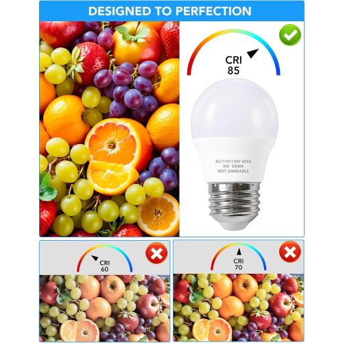 5W LED Refrigerator Light Bulbs 40 Equivalent, A15 Small Applicance Light Bulb E26 Medium Base, 120V Waterproof Fridge Bulbs Daylight White Freezer Home Lighting Lamp Non-dimmable, 2 Pack