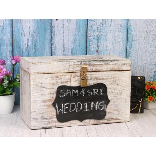 Wooden Decorative Wedding Card Box with Chalkboard & Card Slit including Lock 13X9X7.2- Gift Wishing Well Card Box for Weddings Party Cards Receptions Birthdays Graduations Honeymoon Baby Showers