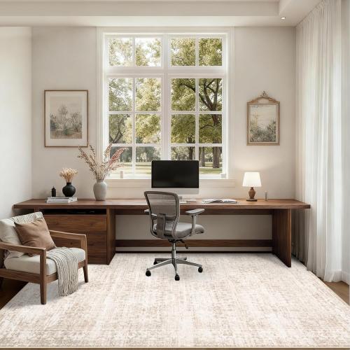 Area Rugs Living Room Rug: Washable Vintage Boho Rug No Slip Stain Resistant Soft Carpet Indoor Floor Floral Large Carpets for Bedroom Dining Room Farmhouse Nursery Hallway Home Office Beige