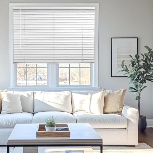 Mini Blinds for Indoor Windows – , White Horizontal Vinyl Blinds | Cordless | Easy to Install | Sleek Low-Profile Fit for Doors, Offices, Kitchens & Apartment