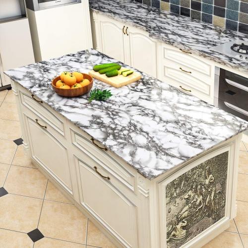 Yenhome Peel and Stick Countertops Waterproof Covers  Self Adhesive Marble Wallpaper Peel and Stick for Bathroom Kitchen Countertop Contact Paper Glossy Grey Marble Contact Paper for Cabinet
