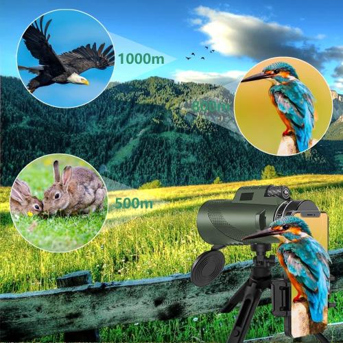 Monocular-Telescope 80x100 High Powered Monoculars High Definition for Adults High Powered with HD BAK4 Prism Smartphone Adapter Telescope Hunting Wildlife Bird Watching Travel Camping Hiking-Green