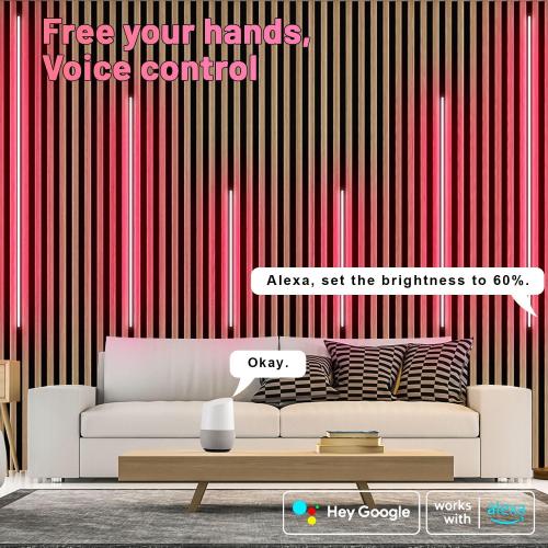 Lichaser RGB Black Smart Recessed Lighting for Acoustic Panel, 6 Pcs WiFi LED Strip Light for Wood Slat Wall Panel Compatible with Alexa, Self-Adhesive Smart LED for Slat Wall (2*36 2*24 2*16 in)