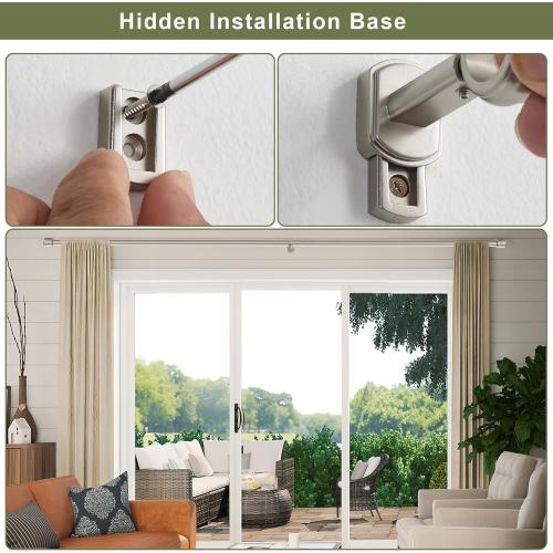 1 1/8 Inch Diameter Curtain Rods 36 to 72 Inches(3-6ft), Telescoping Heavy Duty Large Drapery Rod with Adjustable Aluminum Alloy Bracket, Solid End Caps for Windows Patio Decoration, Brushed Nickel