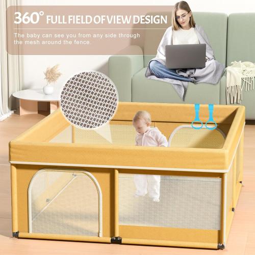 Omzer Baby Playpen with Mat 71×59 - Extra Large Playpen for Babies and Toddlers with Mat Included, Safety Playard for Baby with Gate, All-Wrapped Soft Sponge Baby Gate Playpen with Stable Mat Velcro