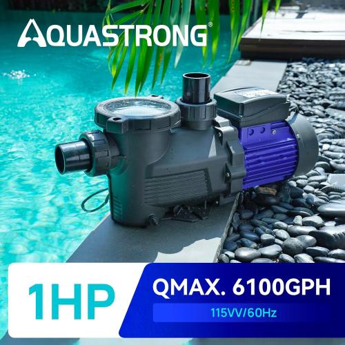 Aquastrong 1HP In/Above Ground Pool Pump with Timer, 115V, 6100GPH, High Flow, Powerful Self Primming Swimming Pool Pumps with Filter