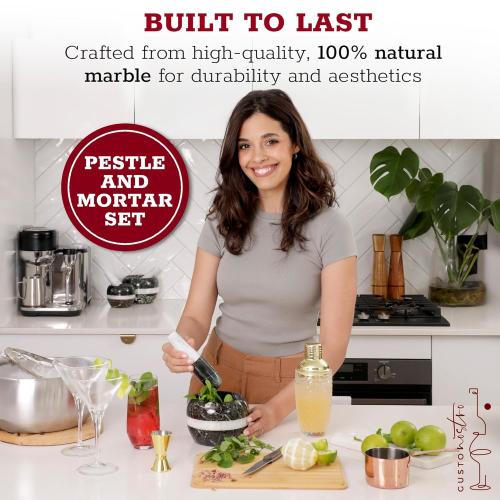 Gusto Nostro Natural Marble Mortar and Pestle Set | 6 Inch - 3.5 Cup Extra Large Mortar Pestle Set for Grinding Herbs, Nuts, Grains | Pesto Grinding and Guacamole Stone Bowl | Marble Spice Crusher