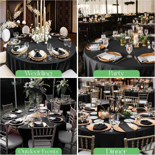 BLACK 10 Pack Table Cloth Round 120 inch Black Tablecloths for Round Tables Wrinkle Resistant Polyester Table Cloth Fabric Table Cover for Party Wedding Events and Camping